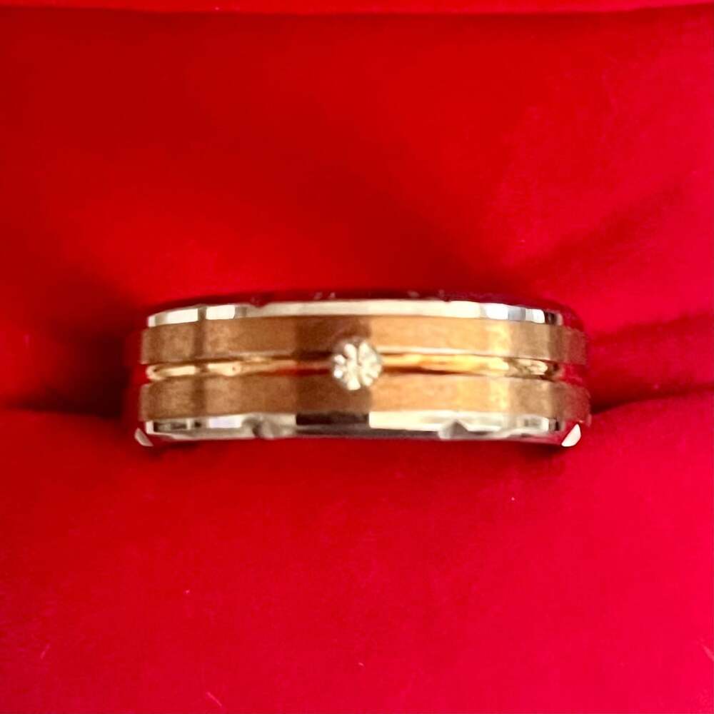 Classic Two-Tone Cubic Zirconia Diamond 8mm Band Ring Size 13